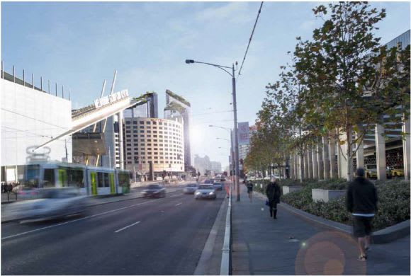 Providing a new gateway to the southern entry into the CBD. © Elenberg Fraser Planning Application > 7-23 Spencer Street, Melbourne
