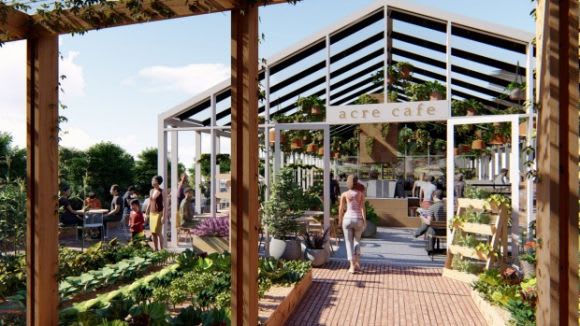 Plans for the Acre restaurant entrance. Credit: Frasers Property Burwood Brickworks set to become the world’s most sustainable retail development