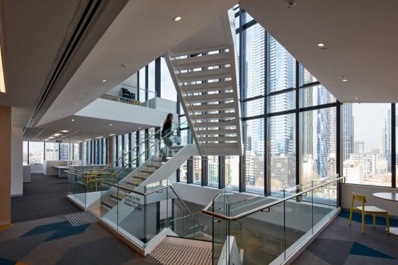 Double height uninterrupted view over the CBD Profiling Montlaur's role in the new ANMF Melbourne headquarters