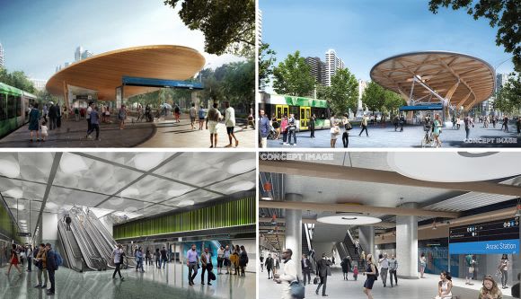 Before & After - L: Domain Station & R: Anzac Station. Image: Rail Projects Victoria A closer look at the latest round of Melbourne Metro Station Designs