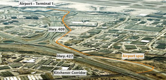 Alignment of new branch line to serve Toronto's Pearson airport Is Toronto's airport rail link a model for Melbourne?