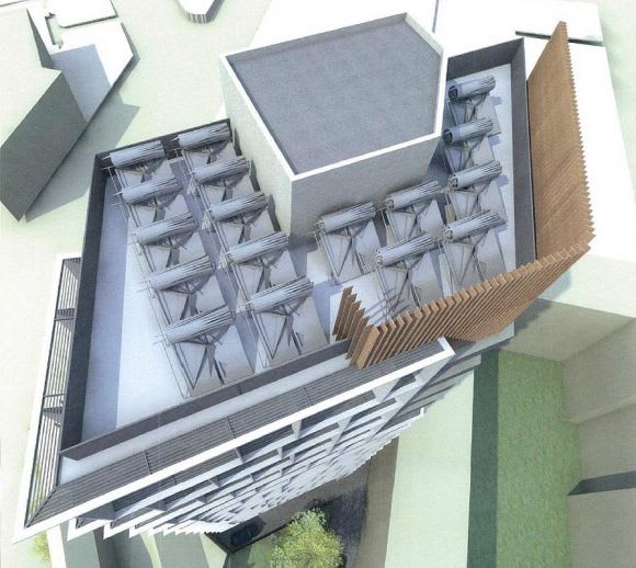 Encolsed rooftop solar hot water sysytems. Image © Alfano Pty Ltd Planning Application > 5 Bedford Place, North Melbourne