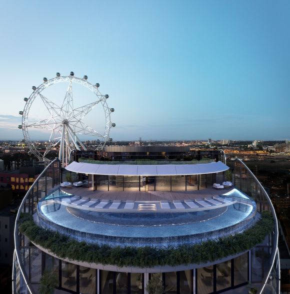 Marriott pool deck resplendent with infinity pool. Image: Capital Alliance Capital Alliance and DKO Architecture showcase Docklands and prepare Fishermans Bend