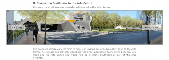 A screenshot from Participate Melbourne of the proposed pedestrian link over City Road City of Melbourne releases draft City Road master plan