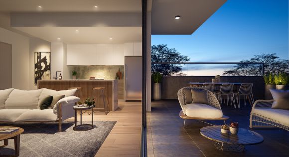 Living areas extend into leafy courtyards As Melbourne speaks of style and Chadstone speaks of luxury, one address unites them both – Collins & Bates