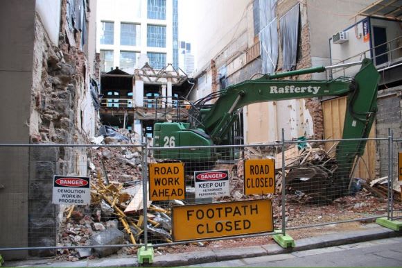 The rear of the Makers Mark building being demolished to make way for the pencil thin tower. Photo courtesy of Ryan Seychell Collins Street West set for significant change