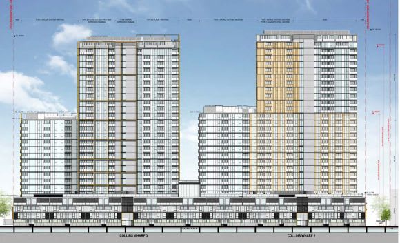 No.2 & No.3 Collins Wharf elevation. Planning Image: Warren and Mahoney City of Melbourne provides conditional support for Salta's Docklands project