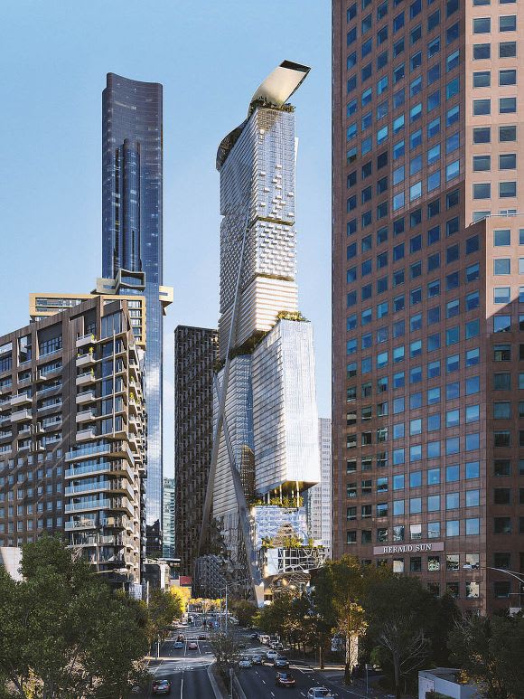 The Beulah Propeller City proposal as viewed from City Road. Image: Coop Himmel(b)lau + Architectus Southbank by Beulah: Coop Himmelb(l)au & Architectus - The Beulah Propeller City