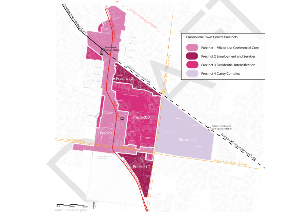 Proposed precinct map of Cranbourne - image: City of Casey City of Casey seeks submissions on Cranbourne's town centre structure plan