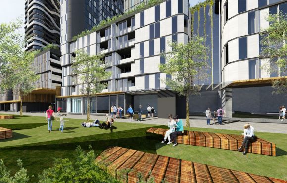 A green area at the foot of the project. Image: Artisan Architects Three years on, the new 351 Ingles Street is revealed