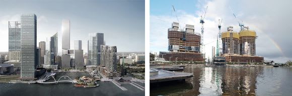 Future development at Elizabeth Quay and construction progress at The Towers. Photo: SkyscraperCity member Szik Perth's Elizabeth Quay named UDIA's best for urban renewal