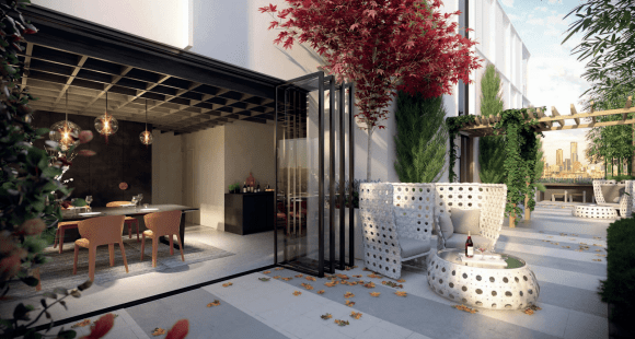 Render of the delightful Japanese Garden on level 7. Embassy amenities