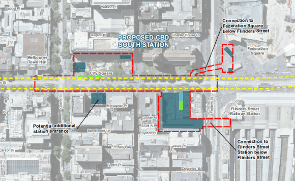 CBD South (Flinders Street) Station. Image from Melbourne Metro EES Map Book Melbourne Metro EES released; more information on station proposals