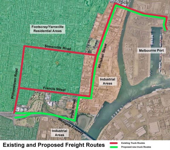 Existing and proposed freight routes for the West Gate Distributor. Image courtesy Maribyrnong Truck Action Group Distributing a myth: will a second river crossing solve congestion?