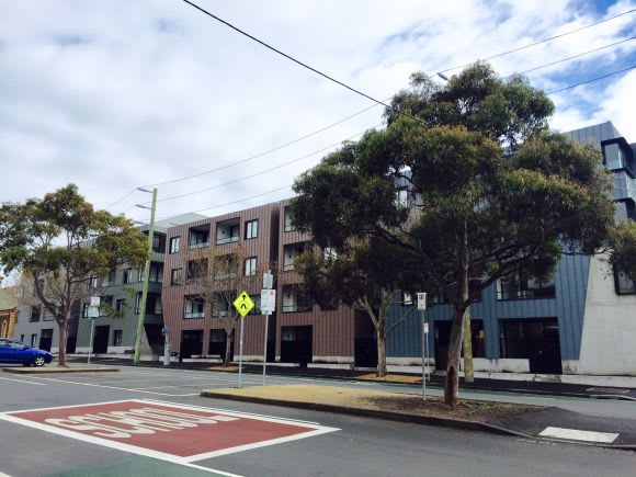 Assembly as seen from the corner of Capel and Queensberry Streets. Woods Bagot and Cbus Property's Assembly