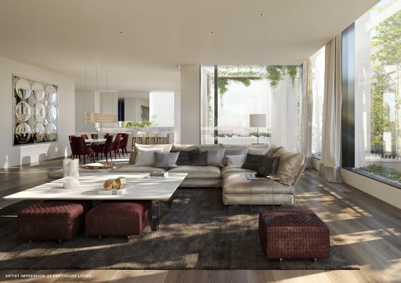 Interior render showing green outlook. Image courtesy of Marshall White Not your run of the Mill apartment: The Millswyn
