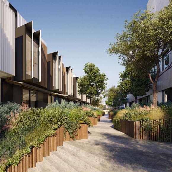 122 Roseneath Street raised landscape communal walkways. Image courtesy Assemble Social connectivity is at the heart of 122 Roseneath Street