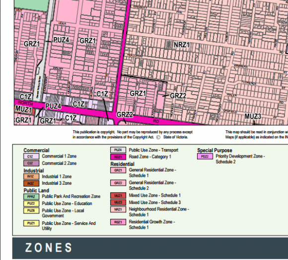 Screen grab from the Glen Eira planning zone maps - source Context matters: Glen Eira's level crossing removals & 'value capture' redevelopment