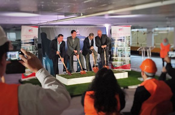 The official turning of the first sod, albeit in a car park The CBD's tallest building officially begins construction