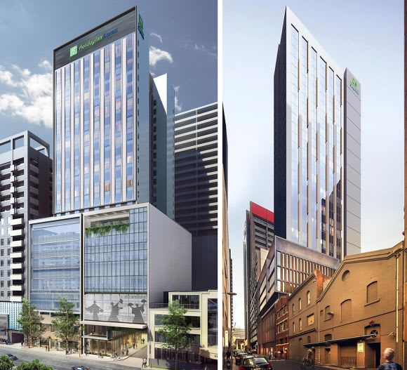 Holiday Inn Express City Rd (L) + Holiday Inn Express Little Collins Street (R). Images: Reid Campbell Architects A closer look at Melbourne's booming hotel sector