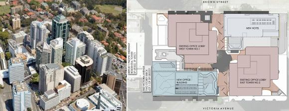 Site aerial and intended ground plan. Images: Philip Chun / Nettletontribe Cromwell and Pro-invest refine their Sydney hotel intentions