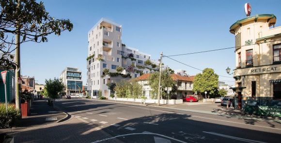 Nicholson Street perspective. Image: Fieldwork Projects Pirovich's daring Abbotsford CLT/Passive House building unveiled