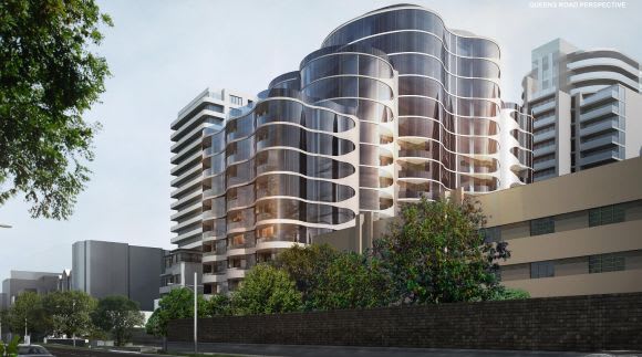 A curved addition to Queens Road. Planning image: Plus Architecture The long-dormant 31 Queens Road heads to planning