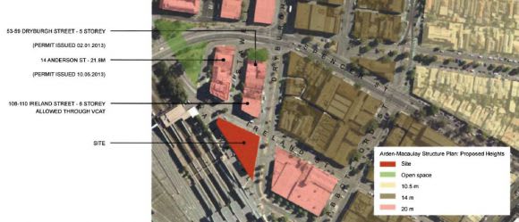 Arden-Macaulay preliminary height limits. Image © Urbis Cbus enters West Melbourne with 9 Dryburgh Street