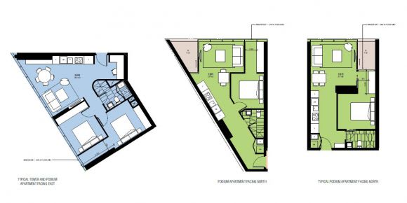 Saddle back apartment layouts. Image © Fender Katsalidis Planning Application: 65-71 Haig Street, Southbank
