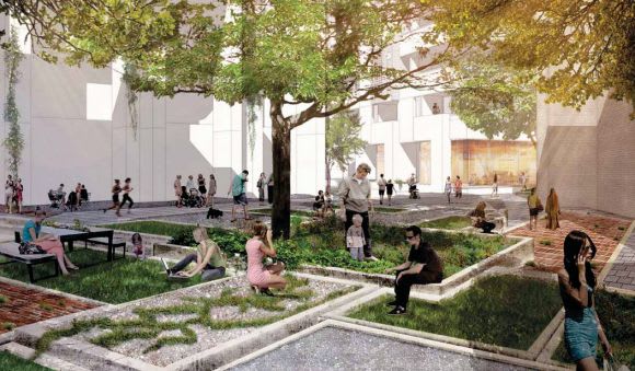 Indicative ground level landscaping within the development. Image courtesy Fender Katsalidis / Oculus The Richmond Malt site heads to planning