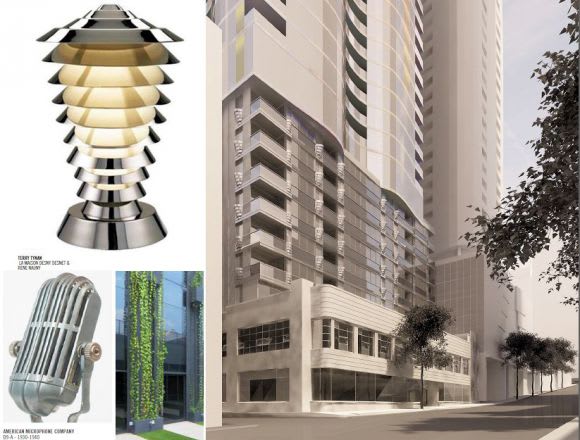 Design indicators and the intended tower podium. Images courtesy Elenberg Fraser Tong Eng Group's dazzling 210 metre entry into the Australian market