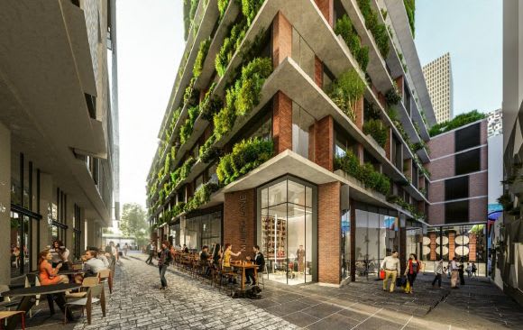 Internal passage softened by greenery.Planning image: Bates Smart / 6 Degrees Architects Big numbers sought for PDG's Munro Site development