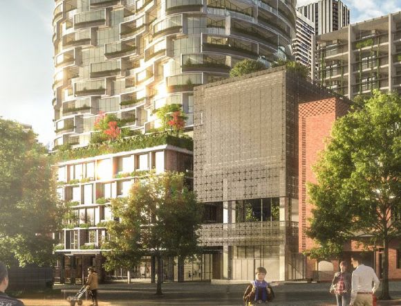 Ground level perspective. Planning image: Bates Smart / 6 Degrees Architects Big numbers sought for PDG's Munro Site development