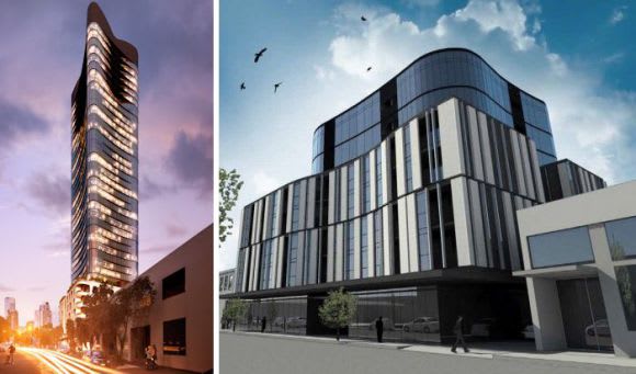 Initial and revised schemes. Image courtesy ROTHELOWMAN Further Fishermans Bend projects revealed