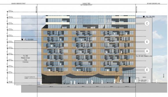 East elevation. Image courtesy Peddle Thorp What's in a podium? 9-27 Downie Street, Melbourne