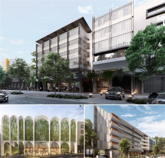 WMK above, PBD and DKO's arched concept Landmark Group aligns with Cottee Parker JPRA for its upcoming Waterloo development