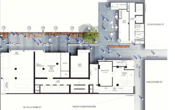 The through link from La Trobe Street to Bell Place. Image courtesy Hayball Blue Sky's ambitious student accommodation project: 42-50 La Trobe Street