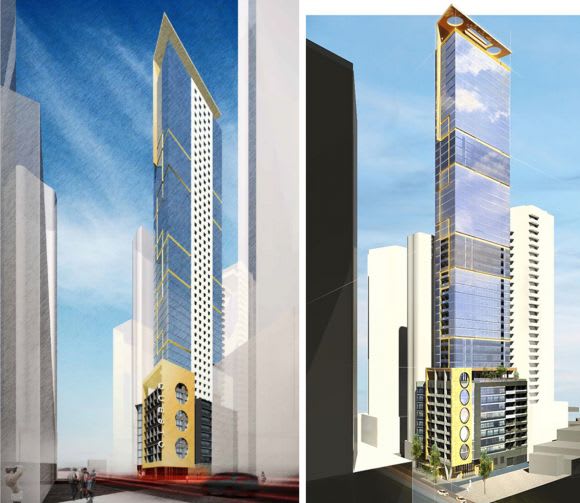 Before and after. A number of changes have been adopted to the design. Images: Fender Katsalidis City of Melbourne provides conditional support for Southbank high-rise