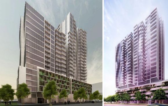 Initial and approved schemes. Images courtesy Elenberg Fraser & GURNER GURNER's 1 Warde Street adds to Joseph Road Precinct's momentum