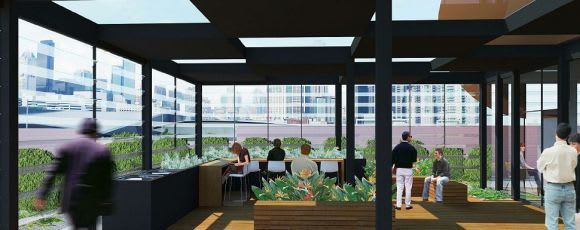 Landscaped external terrace atop the Laconia building. Planning image: peckvonhartel Corten of contention: peckvonhartel's new Fishermans Bend tower in focus