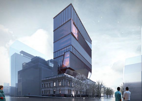 Street level perspective. Image: John Wardle Architects VU reworks its Queen Street Precinct tower plans