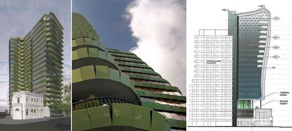 Windowed facade and precast paneling. Images courtesy Elenberg Fraser, PDG and ARM Architecture At arm's length: 696-708 Elizabeth Street, Melbourne