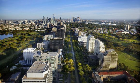 Apartment buildings dominate St Kilda Road. Image courtesy Floodslicer Bates Smart's St Kilda Road endeavour