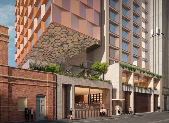 Street level interface. Planning image: Bates Smart Sydney reloads for two additional hotel projects