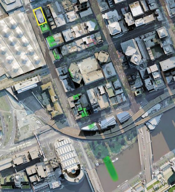 The expected shadow as seen within the Future Melbourne report Future Melbourne and 134-160 Spencer Street