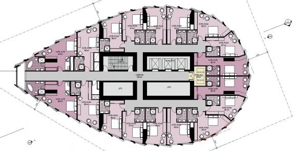 The expected hotel floorplan. Image courtesy Hayball planning report Planning application > Hayball's 270 metre 334 City Road