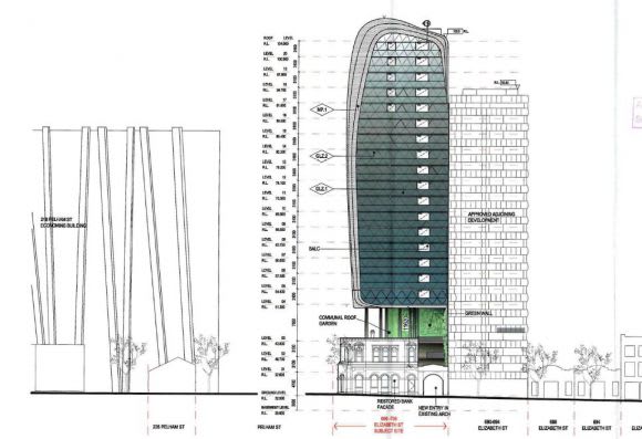 Is a precast wall set to abut a windowed facade? Image sourced via ARM architecture plans At arm's length: 696-708 Elizabeth Street, Melbourne