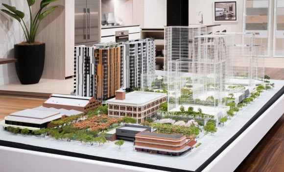 Model of the overall West Village precinct. Image: Hutchinson Builders Plus Architecture lands at Brisbane's West Village
