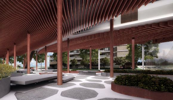 Street level aspect. Planning image: John Demos Architects Ivanhoe's latest apartment proposal provides a grand public gesture