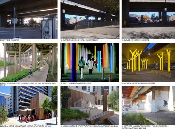 Existing undercroft and possible urban solutions. Image courtesy Hayball Planning application > Hayball's 270 metre 334 City Road